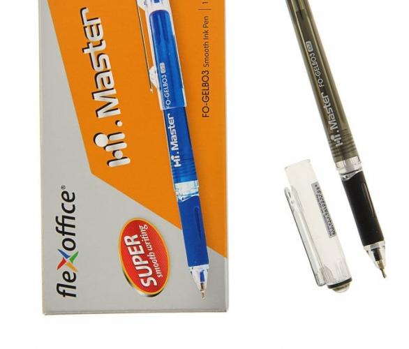 Ручка гелевая FlexOffice Hi Master, металлический клип, резиновый упор, узел-игла 0.7, черная