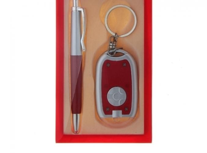 Набор подарочный 2в1: ручка, брелок-открывашка с фонариком, красный