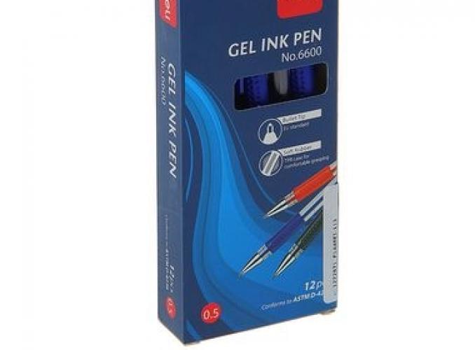 Ручка гелевая 0,5мм синяя корпус прозрачный с резиновым держателем DELI