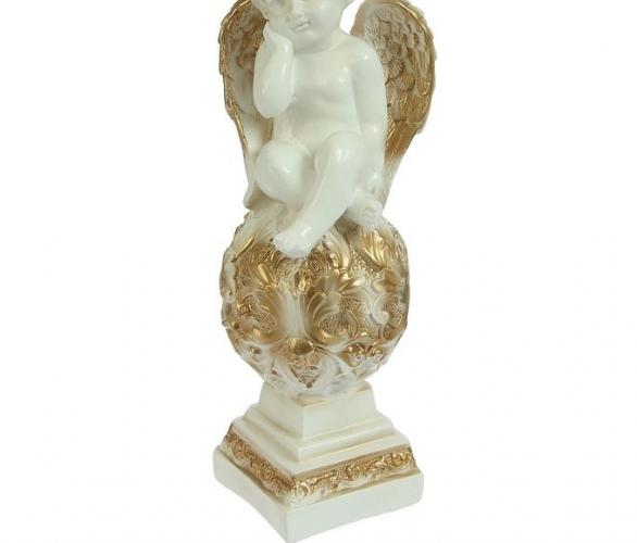 Статуэтка Ангел на шаре с узором, большой, бело-золотой