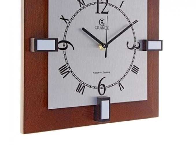 Часы настенные деревянные квадратные Grance, арабский циферблат