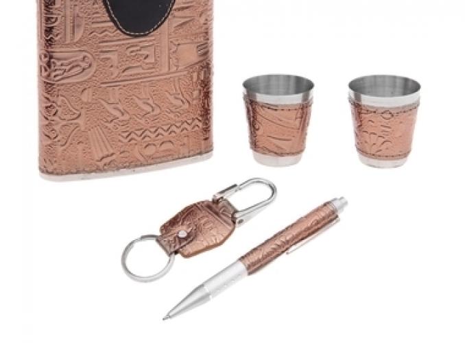 Набор подарочный 5в1 Египет: фляжка, ручка, 2 рюмки, брелок