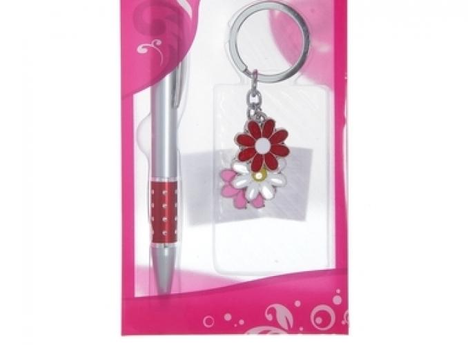Набор подарочный 2в1: ручка, брелок-цветы, цвет розовый