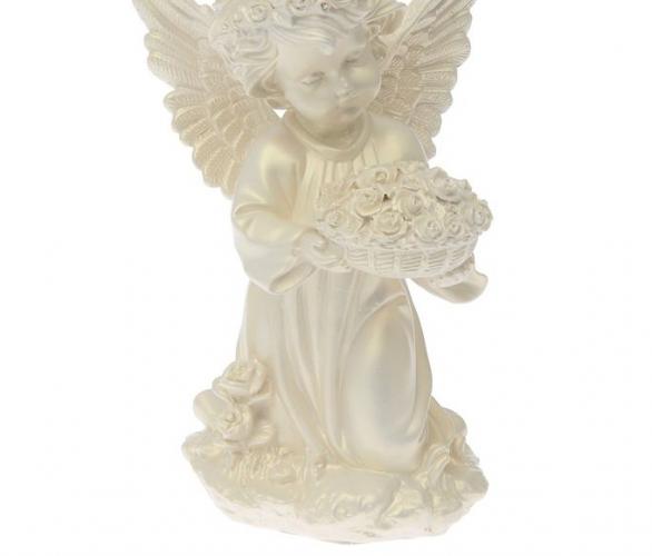 Статуэтка Ангел с корзиной цветов большая, перламутровая