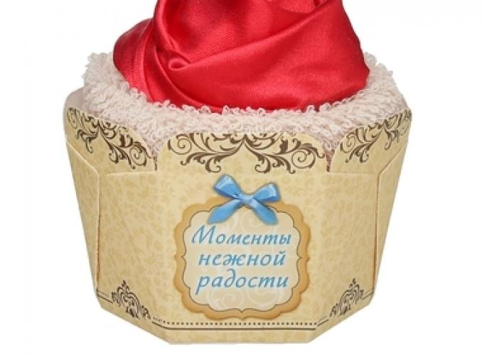 Полотенце сувенирное пироженка Collorista Красная роза в ванили 30х30 см, хлопок