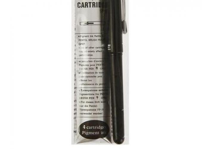 ручка для каллиграфии кисть Pentel Brush Pen, наб. 4картриджа GFKP3-A