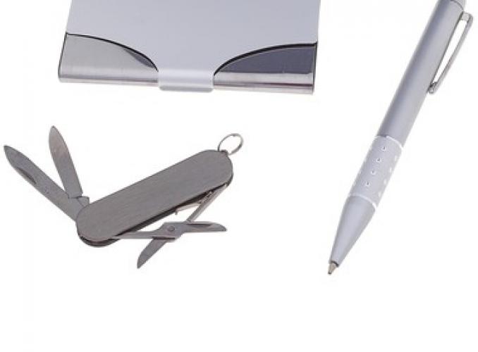 Подарочный набор, 3 предмета в коробке: ручка, визитница, нож