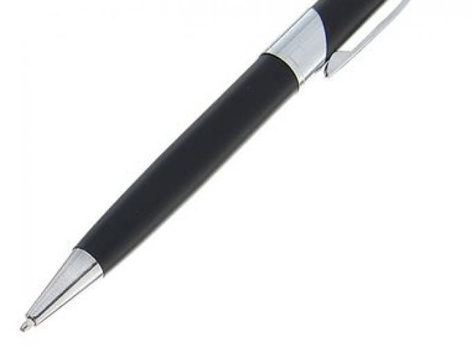 Ручка шариковая подарочная в пластиковом футляре поворотная Бизнес черная с серебристыми вставками