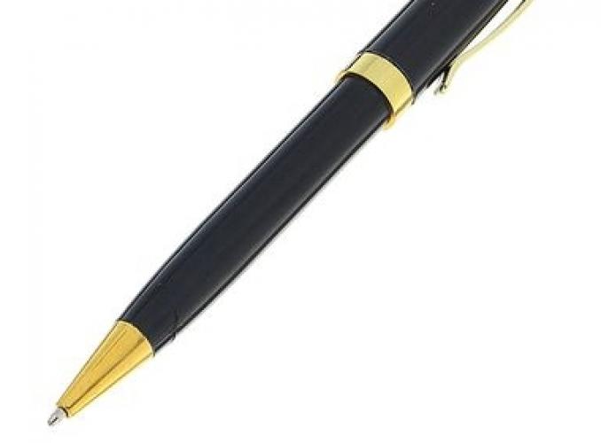 Ручка шариковая подарочная в пластиковом футляре поворотная Линкольн черная с золотистыми вставками