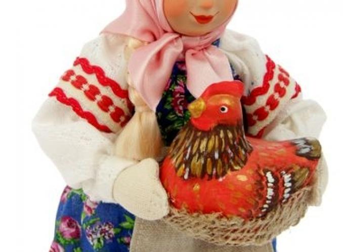 Сувенирная кукла Девочка с курицей 28 см  МИКС (А2-8-1)