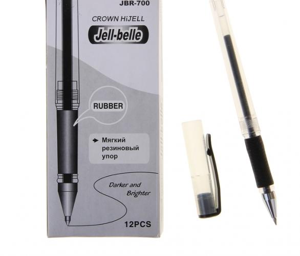 Ручка гелевая стандарт резиновый упор Crown JBR-700 черная, узел 0.5мм