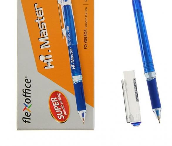 Ручка гелевая FlexOffice Hi Master, металлический клип, резиновый упор, узел-игла 0.7, синяя