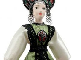 Сувенирная кукла Девичий, праздничный костюм к. 19 — н. 20 в. Новгородская губ. Россия