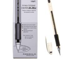 Ручка гелевая стандарт резиновый упор Crown HJR-500RN черная, узел-игла 0.7мм