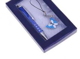 Набор подарочный 2в1: ручка, брелок-бабочки, синий