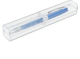 Ручка шар подар в пластик футляре поворотная NEW Стразы голубая с серебр вставками