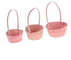 Набор корзин плетеных светло-розовых, бамбук, 3 шт