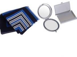 Набор подарочный Квадраты, 3 предмета: зеркало, визитница, платок, цвет синий