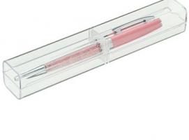 Ручка шар подар в пластик футляре поворотная NEW Стразы розовая с серебр вставками