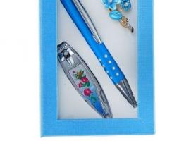 Набор подарочный 3в1: ручка, брошь, кусачки, цвет голубой