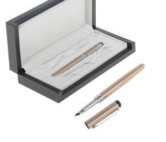 Ручка подарочная перьевая в кожзам футляре Стиль корпус бронзовый с серебристыми вставками