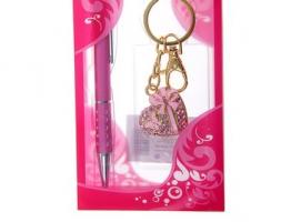 Набор подарочный 2в1: ручка, брелок Сердце с бантиком, цвет розовый
