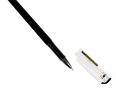 Ручка гелевая 0,5мм черная матовая, черный корпус с рифлёным держателем, игольчатый пишущий узел