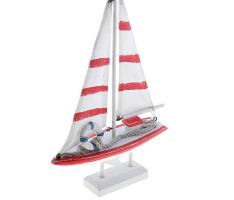 Яхта сувенирная малая - борта красные и парус белый с красным