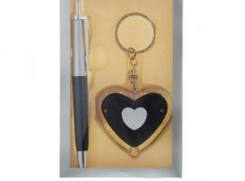 Набор подарочный 2в1: ручка, брелок-фонарик в виде сердца, серебро