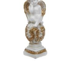 Статуэтка Ангел на шаре с узором, средний, бело-золотой