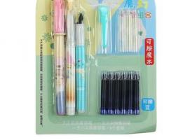 Ручки перьевые 2шт+6картриджей синих+стиратель+3картриджа бесцветных на блистере МИКС