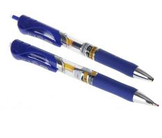 Ручка гелевая автоматическая 0,5мм синяя, прозрачный корпус с резиновым держателем ASQI