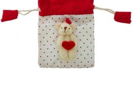Мешок для подарков Мишка с сердцем с завязками, виды МИКС