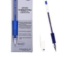 Ручка гелевая стандарт резиновый упор Crown HJR-500R синяя, узел 0.5мм