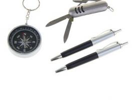 Набор подарочный 4в1: 2 ручки, компас, нож 3в1, черный