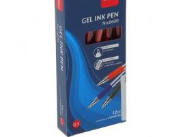 Ручка гелевая 0,5мм красная корпус прозрачный с резиновым держателем DELI