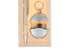 Набор подарочный 2в1: ручка, брелок-отвёртка (4 насадки), цвет серебро