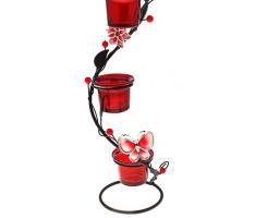 Подсвечник металлический, спираль на три свечи с декором Цветок, цвет красный