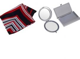 Набор подарочный Квадраты, 3 предмета: зеркало, визитница, платок, цвет красный