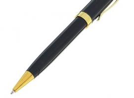 Ручка шариковая подарочная в пластиковом футляре поворотная Линкольн черная с золотистыми вставками