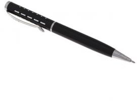 Ручка шариковая подарочная в пластиковом футляре поворотная Пунктир черная с серебристыми вставками