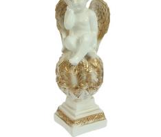 Статуэтка Ангел на шаре с узором, большой, бело-золотой
