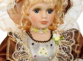 Кукла коллекционная зонтик Барышня в коричневом платье музыкальная