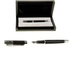 Ручка подарочная перьевая в кожзам футляре Директор черная с серыми вставками