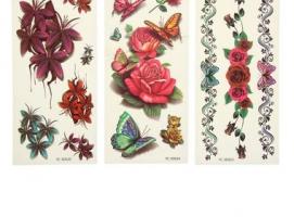 Татуировка на тело цветная Цветы и бабочки МИКС