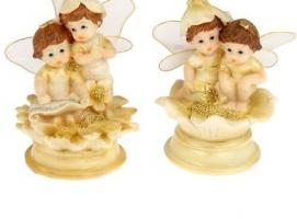 Сувенир Ангелочки в золотых платьях на цветке МИКС