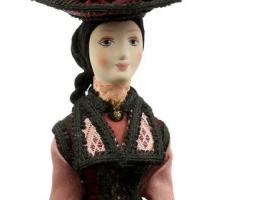 Сувенирная кукла Дама в городском французском костюме, кон.19 в. Петербург