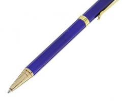 Ручка шариковая подарочная в пластиковом футляре поворотная Эксперт синяя с золотистыми вставками