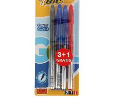 Набор ручек гелевых 4 штуки BIC Cristal Gel+Fine V3, узел 0.5мм (стержень: синий, черный, красный)