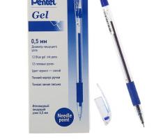 Ручка гелевая Pentel 405, резиновый упор, 0.5мм, узел-игла, синий стержень (KFI5)